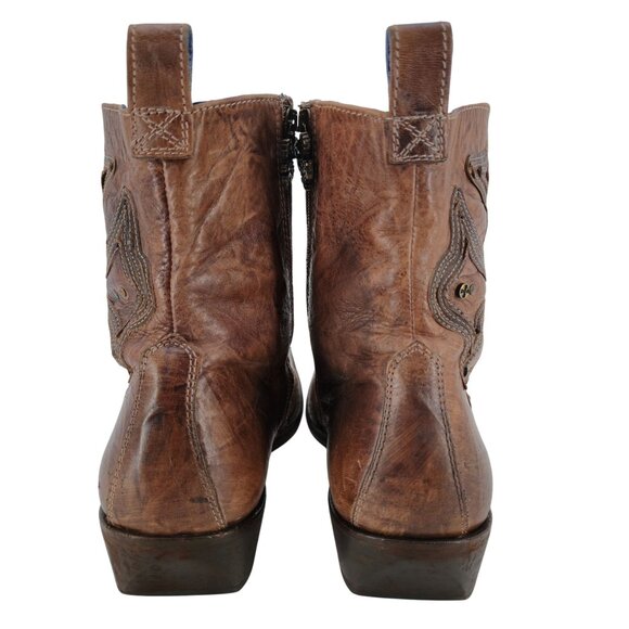 Mark Nason Italy Boots Dragon Mens 12 Distressed Brown Leather Rock Lives Zipper - Picture 3 of 14